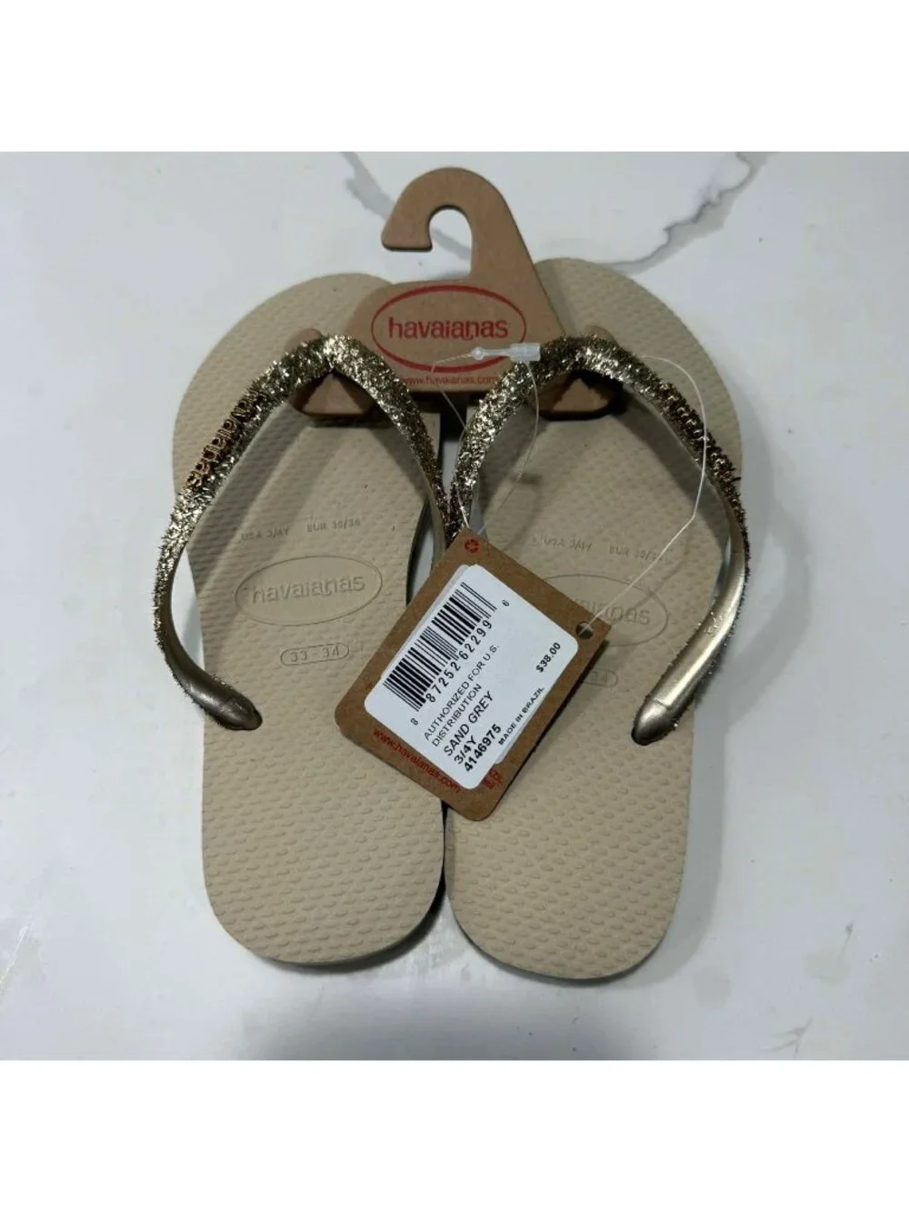 Havaianas Kids Slim Glitter II Sand Gray Girls Sandals Size US 3 Kids